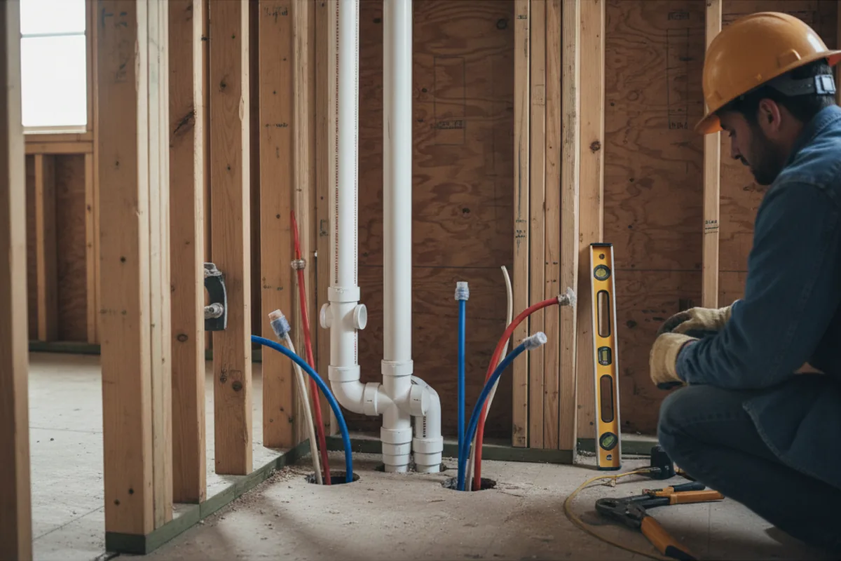 Drain and supply rough-in during Sump Pump Repair in Monroe